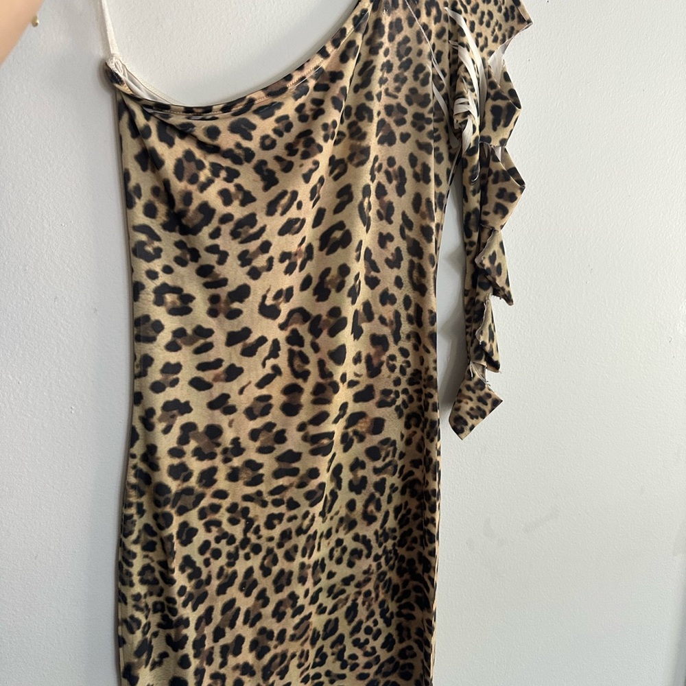 Leopard Print One-Shoulder Dress